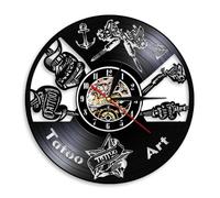 Tattoo Studio Wall Sign Tattoo Salon Vinyl Record Mute Wall Clock Watch Shop Tattoo Machine Wall Art Decor Hipster Men Gift Without LED