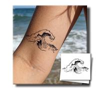 Tattoo Tech, 2 Sheets Small Semi Permanent Tattoo, Lasts 7-15 Days Temporary Tattoos(Ocean Wave), Waterproof and Non-Reflective, for Summer Beach, for Arms Shoulders, Unique Design