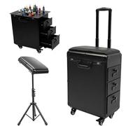 Tattoo Travel Case with 3 Drawers, Portable Makeup Train Case with Adjustable Stand, Lockable Handles, 360 Swivel Wheels, Ideal for Beauty Salon & Tattoo Artists