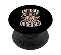 Tattooed And Cat Obsessed Woman Lover Style PopSockets Adhesive PopGrip