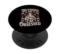 Tattooed And Cat Obsessed Woman Lover Style PopSockets Adhesive PopGrip