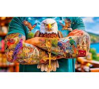 Tattooed-Arms-with-Birds-and-Scenes 1000 Piece Puzzle Game Recycled Paper Educational Game Challenge Great Gift Idea for Adults and Kids Age 12 Years Up 70x50cm/1000pcs