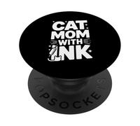 Tattooed Feline Lover Cat Mom With Ink PopSockets Adhesive PopGrip