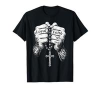Tattooed Hands Rosary Cross Religious Chicano Mexican T-Shirt
