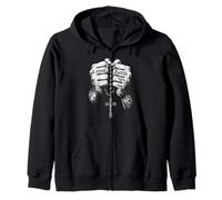 Tattooed Hands Rosary Cross Religious Chicano Mexican Zip Hoodie