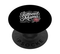 Tattooed Mama Typography with Rose Design PopSockets Adhesive PopGrip