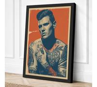Tattooed Man in Red Canvas Wall Art Print 24x16 Inch