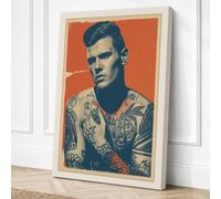 Tattooed Man in Red Canvas Wall Art Print 24x16 Inch