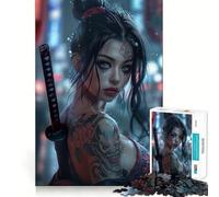 Tattooed Samurai Girl Jigsaw Puzzle 1000 Piece for Adults Strong Logic Toy Anxiety Relief Clear Edge Festival Gift (50x75cm)
