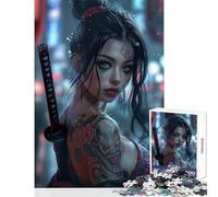 Tattooed Samurai Girl Jigsaw Puzzle 1000 Piece for Teenagers Serene Peaceful Play Activity Peaceful Calm Stress Relief (38X52cm)