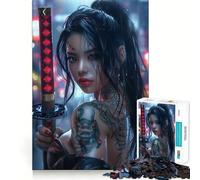 Tattooed Samurai Girl Jigsaws 1000 Pieces for Adults Brain Challenge Toy Peaceful Time Clear Cut Art Collectible (38x52cm)