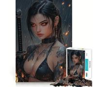 Tattooed Warrior Woman with Katana Jigsaw Puzzles for Teenagers 1000 Pieces Raise Memory Slow Enjoy Clean Edge (50x75cm)