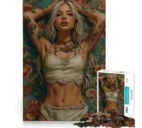 Tattooed Woman in Floral Setting 1000 Piece Jigsaws for Adults Puzzle Intellect Toy Relaxing Fun Quality Cut Fine Art Piece (50x75cm)