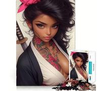 Tattooed Woman with Katana Jigsaw Puzzles for Teenagers 1000 Piece Raise Memory Leisure Time Clean Edge Lovely Present (38x52cm)