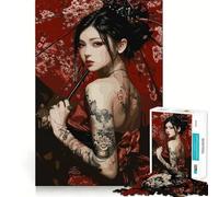 Tattooed Woman with Red Umbrella 1000 Piece Jigsaw Puzzles for Adults Jigsaw Memory Lift Slow Enjoy Image Assembly Creative Gift (38x52cm)