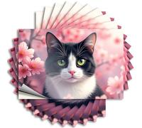 Tattoos Bar Decor for Home Easy Apply | A Black and White Cat with Green Eyes is Surrounded By Pink Flowers Crazy Helmet Peel and Stick(8X12CM)