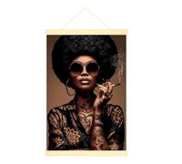 Tattoos Canvas Hanging Poster Wall Art, Modern Urban Sunglasses Afro Hairstyle Black Wall Paintings Prints Art Bathroom Kitchen Bedroom Decor 20x28 Inches