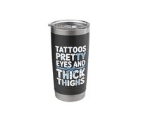 Tattoos Pretty Eyes and Thick Thighs Coquette Toile Blue Bow Stainless Steel Insulated Tumbler