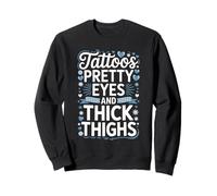 Tattoos Pretty Eyes And Thick Thighs Coquette Toile Blue Bow Sweatshirt