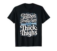 Tattoos Pretty Eyes And Thick Thighs Coquette Toile Blue Bow T-Shirt