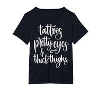 Tattoos Pretty Eyes Thick Thighs T-Shirt, Women's Plus, Black, 4X