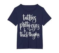 Tattoos Pretty Eyes Thick Thighs T-Shirt, Women's Plus, Navy Blue, 2X