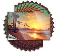 Tattoos - Snarky Door Sunset On The Beach with Palm Trees. for Taupe Backyard Bar Decor(6X9CM)