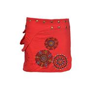TATTOPANI Ladies Wrap Round Hippy Popper Skirt with Colorful Prints and Embroidery-LMN6074RED-XS/S