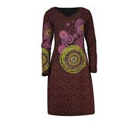 TATTOPANI Women's Long Sleeve Dress with All Over Print and Floral Embroidery (LMN6023-MRNS) Maroon