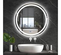 TATU LED Round Lighted Mirror, 24 Inch Bathroom Backlit Vanity Mirror Wall Mounted with 3000K/4000K/6000K Adjustable, Anti-Fog, Smart Touch Button, Stepless Dimmable Lighted Makeup Mirror