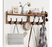 Tatub 29" Coat Rack Wall Mount with Shelf, 4 in 1 Entryway Key Holder with 7 Coat Hooks 4 Key Hangers Mail Organizer, Wood Wall Shelf for Bathroom, Living Room, Bedroom