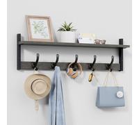 Tatub 29" Rustic Coat Rack Wall Mount with Shelf, Wall Hooks with Shelf, Entryway Floating Shelf with 5 Metal Hooks, Coat Hangers for Entryway, Living Room, Bedroom, Dark Grey