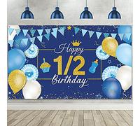 Tatuo 1/2 Birthday Backdrop Decoration 72.8 x 43.3 Inch Blue and Gold Half Year Banner 6 Months Happy Birthday Background Party Supplies Photo Booth Props for Photography