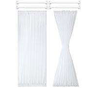 Tatuo 1 Set 2 Panel French Door Curtain Half Door Curtain Panel Sheer Voile Light Filtering Pocket with 4 Pieces Adjustable Rod and 8 Pieces Adhesive Rod Hooks(54 x 72 Inches,White)