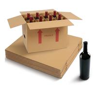 Tatuo 10 Pack Wine Bottle Moving Box Corrugated 6 or 12 Bottle Wine Shipping Box Kitchen Moving Storage Carrier with Reinforced Cardboard and Handles for Glassware Dishes Travel (16 x 12 x 12 Inch)
