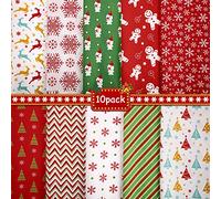 Tatuo 10 Pieces 20x20inch Christmas Fabric Squares Christmas Cotton Quilting Fat Quarters by The Yard Snowflake Print Red Green Precut Patchwork Fabric for DIY Xmas Sewing Crafting