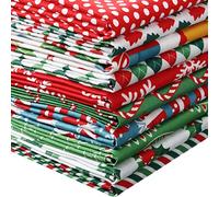 Tatuo 10 Pieces Christmas Cotton Fabric Squares Precut Quilting Patchwork Christmas Snowflake Print Red Green Fabric for Xmas Sewing Crafting DIY Supplies(50 x 50 cm/ 19.68 x 19.68 Inch)