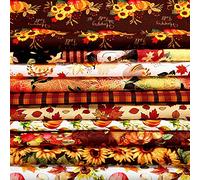 Tatuo 10 Pieces Thanksgiving Fall Cotton Fabrics 19.7 x Inch Fat Quarter Bundles Pumpkin Fabric Squares Autumn Turkey Maple Plaid Patchwork Patterns for DIY Crafts Quilting Sewing Supplies