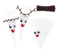 Tatuo 100 Counts Christmas Clear Cone Cellophane Bags Candy Cone Shaped Treats Bags Triangle Popcorn Plastic Gift Pouches for Cookie Snack Handmade Baking Birthday Favor(Brown, 6.7 x 13 Inch)