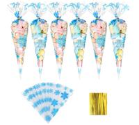 Tatuo 100 Pcs 6.7 x 13 Inch Christmas Cone Shaped Cellophane Bags Winter Snowflake Clear Cone Treats Bags with Twist Ties for Candy Popcorn Cookie Snack Handmade Baking Holiday Birthday Favor(Blue)