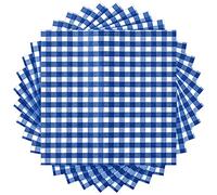 Tatuo 100 Pcs Gingham Paper Napkins Blue and White Checkered Napkin Disposable Bulk 12.9x12.9 in Buffalo Plaid Dinner Paper Hand Towel 3 Layer for Picnic BBQ Birthday Wedding Cocktail Pizza Party