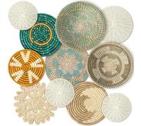 Tatuo 11 Pcs Boho Wall Basket Decor Decorative Bulrush Woven Basket Wall Decor Art Round Farmhouse Hanging Baskets for Kitchen Rustic Home Summer Decorations, Multi Sizes(Bright)