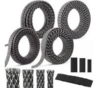 Tatuo 151 ft Expandable Braided Cable Sleeve Multi Size Braided Wire Sleeve with Heat Shrink Tubing for Television Audio Computer Cables Video Pet, 1/4 in, 2/5 in, 1/2 in, 3/4 in(Silver, Black)