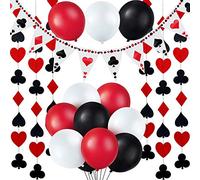 Tatuo 19 Pieces Casino Party Decorations Poker Bunting Banner Casino String Banners Red Black White Latex Balloons for Birthday Poker Themed Party Decorations