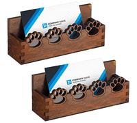 Tatuo 2 Pcs Dog Business Card Holder for Desk Wooden Business Card Stand Farmhouse Wooden Open Postcard Organizer Wood Display Stand for Office Home Desktop Tabletop Organizer(Paw)
