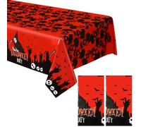 Tatuo 2 Pcs Halloween Tablecloth 54 x 72 Inch Plastic Halloween Table Cover Red Black Skull Bat Ghost Halloween Table Cloth Decorations Outdoor Scary Rectangular Halloween Party Decoration