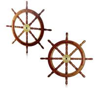 Tatuo 2 Pcs Ship Wheel Wall Decor Pirate Party Decorations Thin Flat Wooden Nautical Wall Art 2d Wood Beach Boat Cruise Ship Steering Wheel for Home Bedroom Decor(15 Inch)