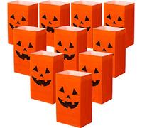 Tatuo 24 Pieces Halloween Candy Bags Halloween Paper Bags Pumkin Pumpkin Color Bags Lunch Flat Bottom Paper Bags for Halloween (18 x 9 x 6 cm)