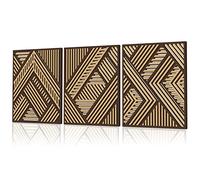 Tatuo 3 Pcs Geometric Wood Wall Art Decor, Modern Slatted Wood Design Wall Sculpture Panels with 3D Hollow Craft Art, Boho Abstract Decor for Living Room Bedroom Bathroom Home Office Kitchen