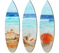 Tatuo 3 Pcs Summer Coastal Wall Decor Bathroom Beach Blue Wall Art Sea Turtle Surfboard Seahorse Starfish Seashell Conches Crabs Sea Life Decor for Bedroom Home (Surfboard)
